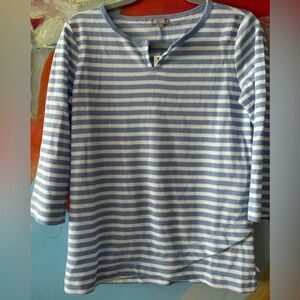 Talbots Top Size X Small Color Blue White Striped 3/4 Sleeve V Neck Pullover